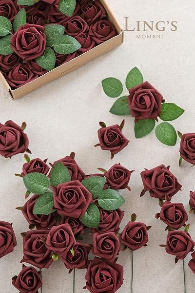 Ling's moment Ling's Moment Burgundy Rose Buds and Small Roses with Stem for DIY Wedding Bouquets Centerpieces Party Baby Shower Home Decor - View 5 of 6
