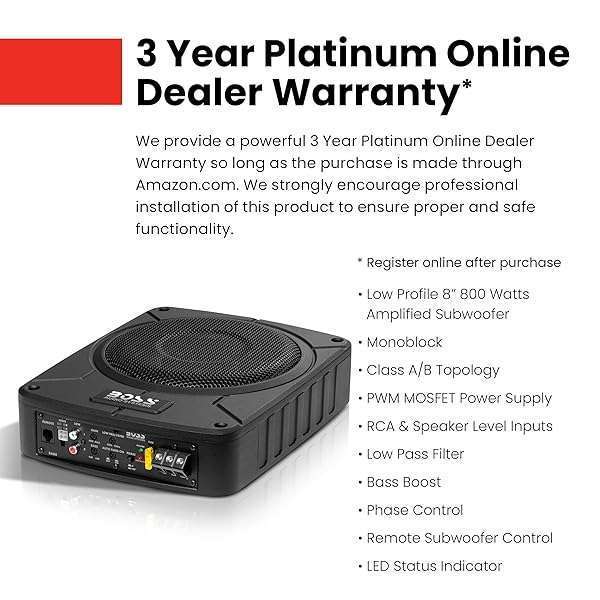 BOSS Audio Systems Upgrade Your Car Audio: BOSS BAB8 8-Inch Powered Subwoofer - 800W Max, 2.6 Ohm Voice Coil, Built-in Amplifier - View 5 of 6