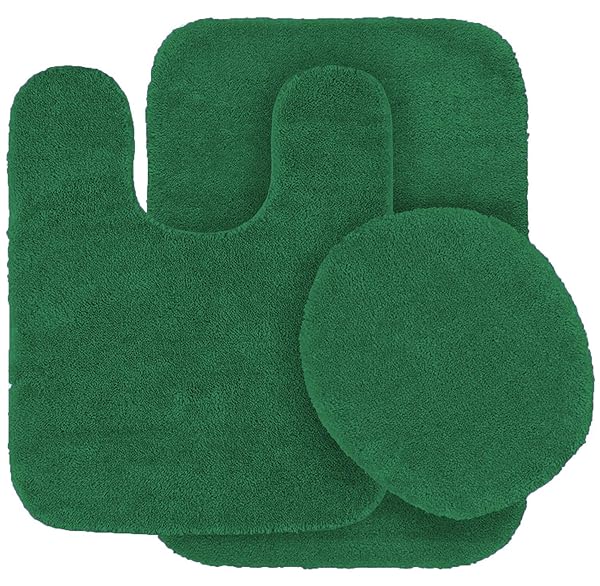 Fancy Linen LLC Fancy Linen 3pc Non-Slip Bath Mat Set - Hunter Green U-Shaped Contour Rug & Toilet Lid Cover