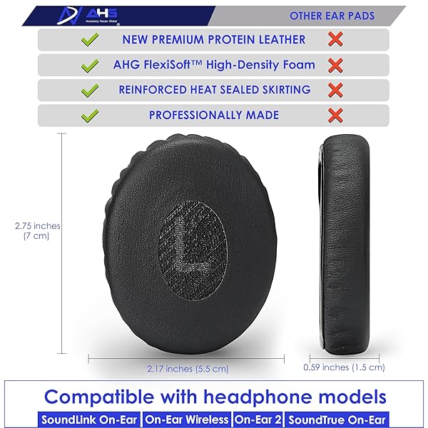 AHG Accessory House Global Premium Replacement Ear Pads Cushions for Bose SoundLink On-Ear Headphones OE2 and SoundTrue Triple Black - View 6 of 8