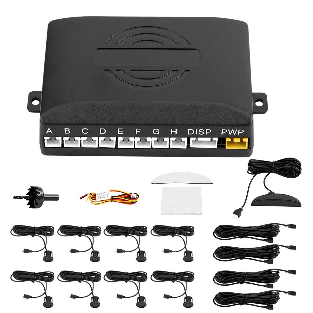 Fydun Universal Car Reverse Backup Parking Sensor System with 8 Sensors and LED Monitor for Safe Parking Detection 12V DC