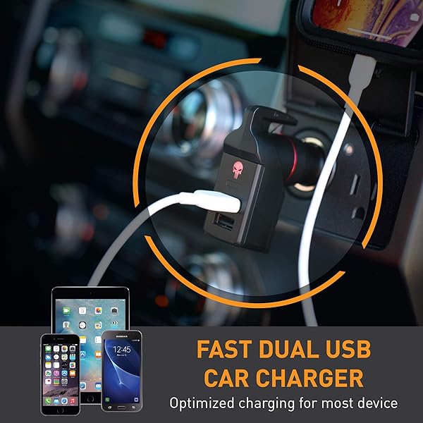 Ztylus The Punisher Stinger USB Car Charger Emergency Escape Tool with Window Breaker Seat Belt Cutter and Dual USB Ports Max 2.4A Red Design - View 5 of 6