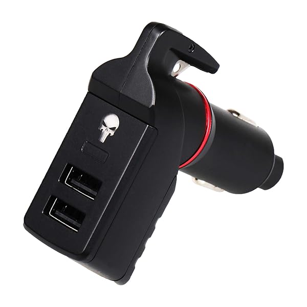 Ztylus The Punisher Stinger USB Car Charger Emergency Escape Tool with Window Breaker Seat Belt Cutter and Dual USB Ports Max 2.4A Red Design - View 2 of 6