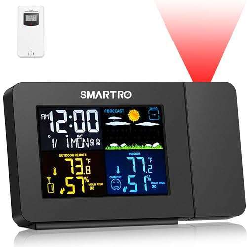 SMARTRO SC91 Projection Alarm Clock: Weather Station & Wireless Thermometer for Bedrooms