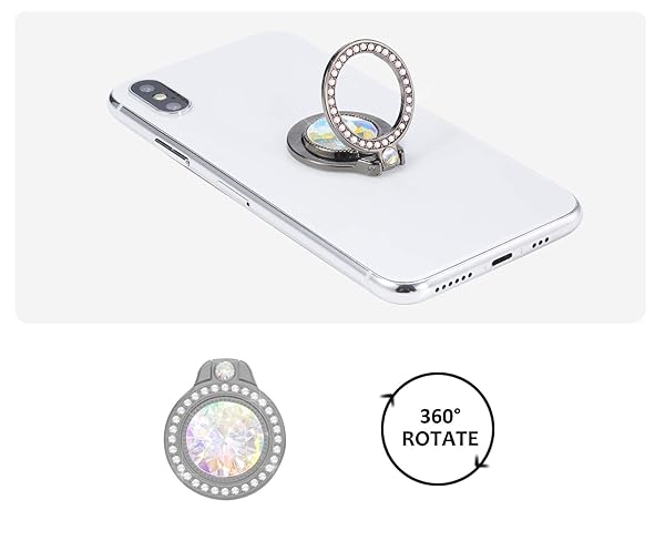 lenoup Lenoup Glitter Phone Ring Holder - Sparkling Rhinestone Kickstand for All Phones - Stylish Grip for Women (Black) - View 4 of 7