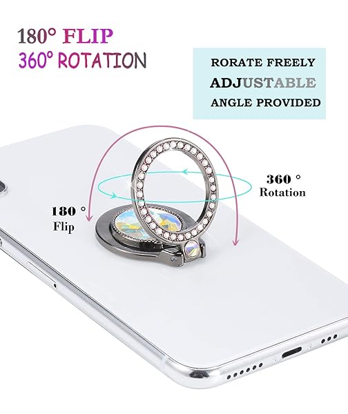 lenoup Lenoup Glitter Phone Ring Holder - Sparkling Rhinestone Kickstand for All Phones - Stylish Grip for Women (Black) - View 5 of 7