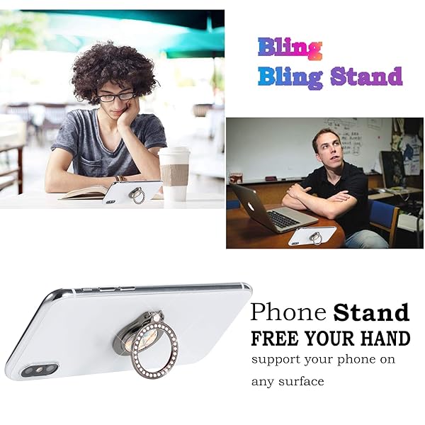 lenoup Lenoup Glitter Phone Ring Holder - Sparkling Rhinestone Kickstand for All Phones - Stylish Grip for Women (Black) - View 6 of 7