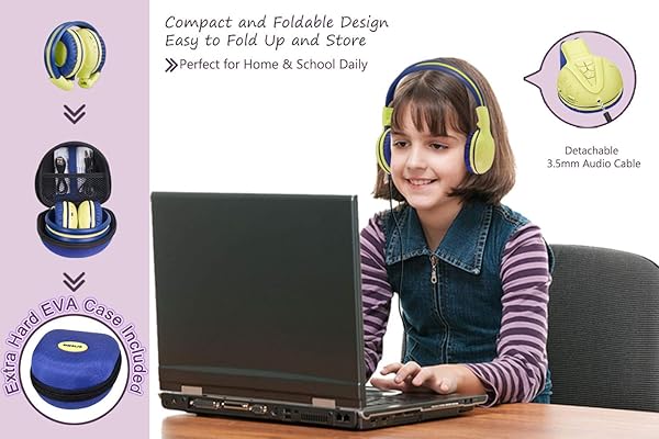 SIMOLIO SIMOLIO Kids Wireless Bluetooth Headphones with Microphone Volume Limit Foldable Over-Ear Headset for Boys Girls Children Yellow - View 5 of 7