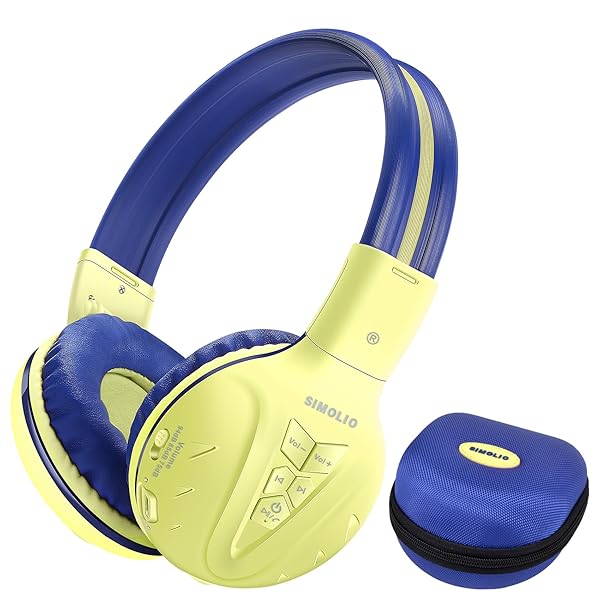SIMOLIO SIMOLIO Kids Wireless Bluetooth Headphones with Microphone Volume Limit Foldable Over-Ear Headset for Boys Girls Children Yellow