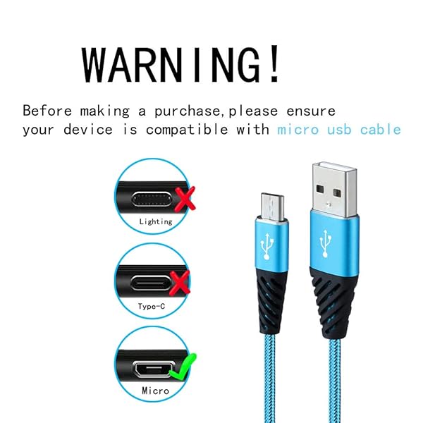 Bynccea High Speed Micro USB Cable 3 Pack 1FT Fast Charging Nylon Braided Short Cord Compatible with Android Devices Samsung LG HTC Xbox PS4 - View 3 of 8