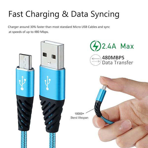 Bynccea High Speed Micro USB Cable 3 Pack 1FT Fast Charging Nylon Braided Short Cord Compatible with Android Devices Samsung LG HTC Xbox PS4 - View 6 of 8