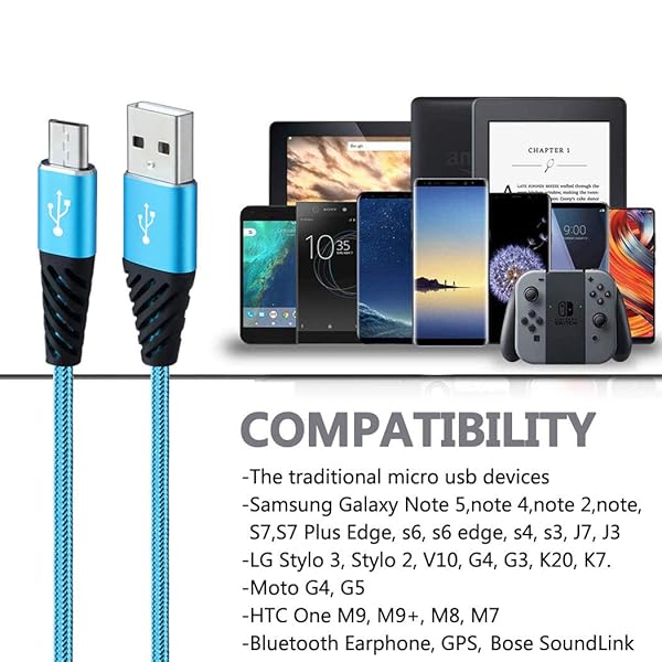 Bynccea High Speed Micro USB Cable 3 Pack 1FT Fast Charging Nylon Braided Short Cord Compatible with Android Devices Samsung LG HTC Xbox PS4 - View 7 of 8