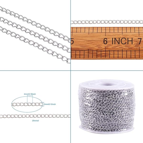 PH PandaHall Pandahall 82 Feet Soldered 304 Stainless Steel Curb Chains for Jewelry Making 4x3x0.6mm Color Plated - View 6 of 7