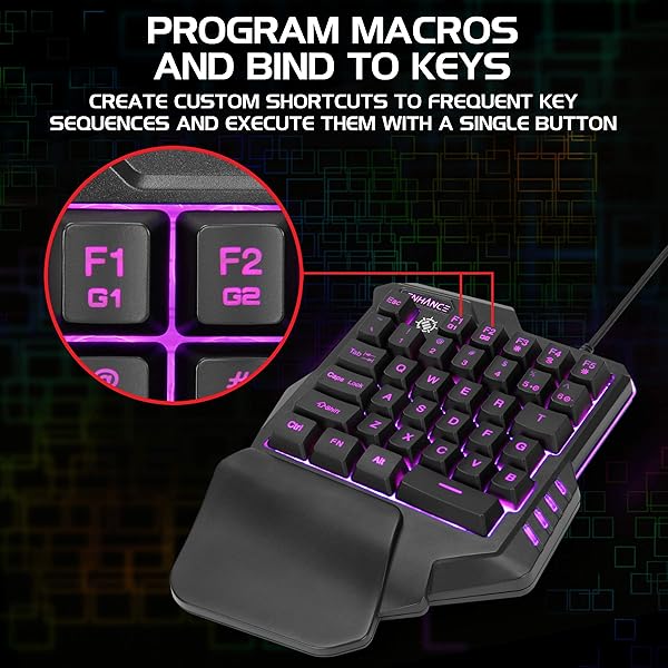 ENHANCE ENHANCE One-Handed Gaming Keypad: 7-Color LED, Programmable Keys & Ergonomic Design for FPS Games - View 3 of 10