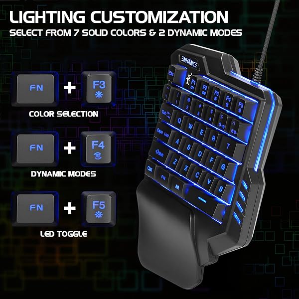 ENHANCE ENHANCE One-Handed Gaming Keypad: 7-Color LED, Programmable Keys & Ergonomic Design for FPS Games - View 4 of 10