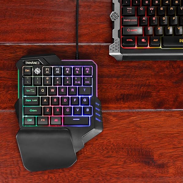 ENHANCE ENHANCE One-Handed Gaming Keypad: 7-Color LED, Programmable Keys & Ergonomic Design for FPS Games - View 9 of 10