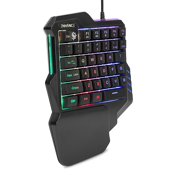 ENHANCE ENHANCE One-Handed Gaming Keypad: 7-Color LED, Programmable Keys & Ergonomic Design for FPS Games - View 2 of 10