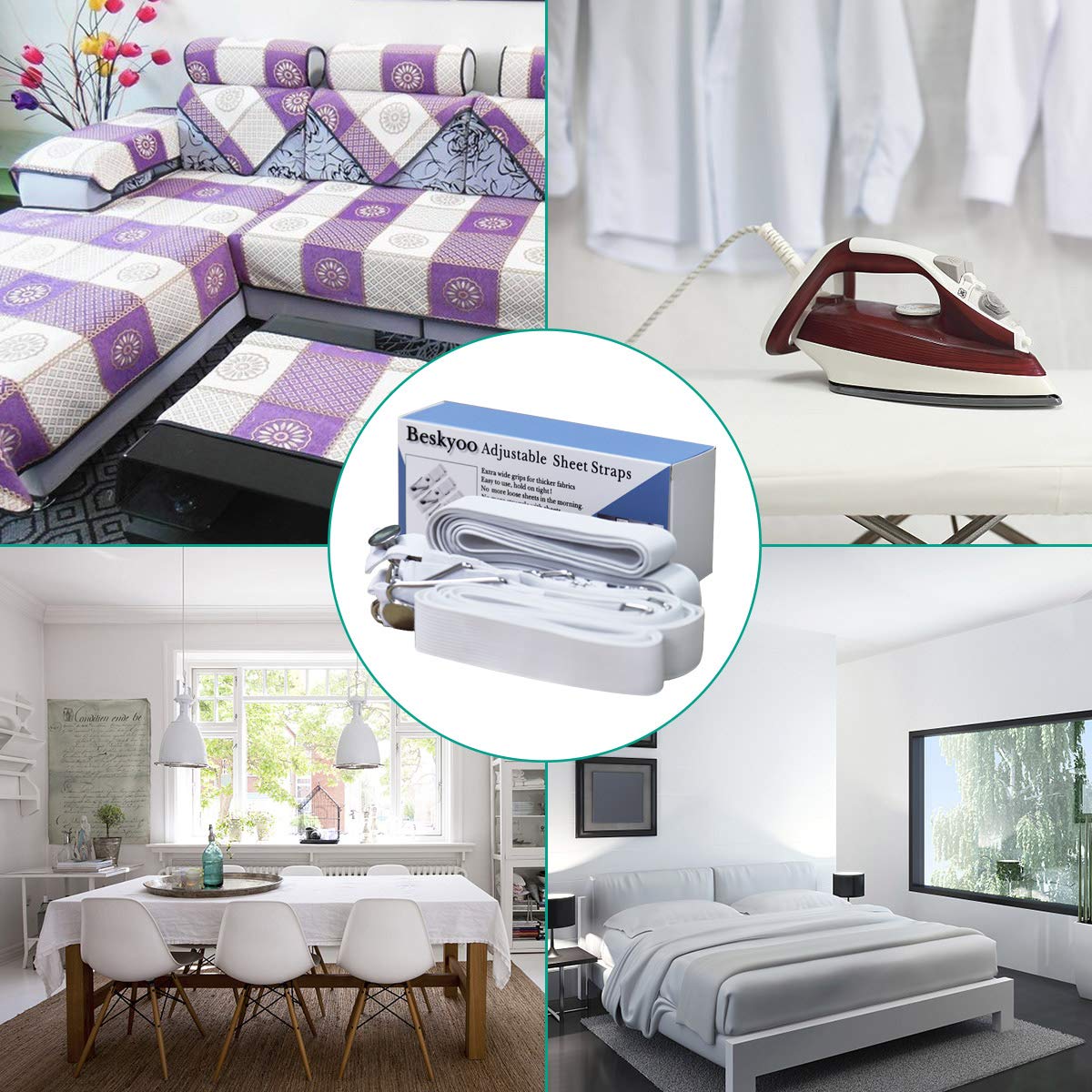 BESKYOO Adjustable Bed Sheet Holder Straps Set of 4 Fitted Sheet Clips Fastener Elastic Gripper for Mattress Covers and Sofa Cushions - View 5 of 6