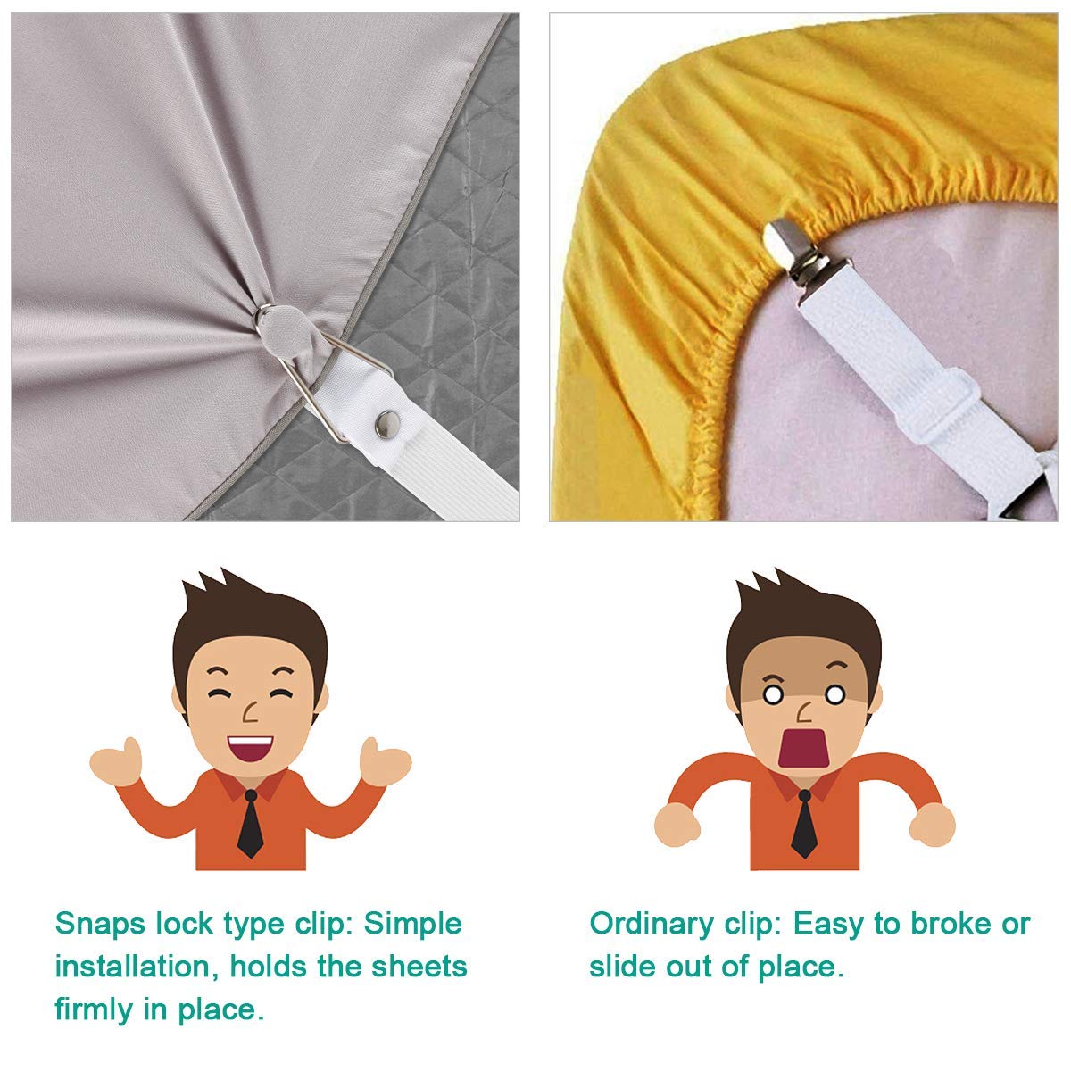 BESKYOO Adjustable Bed Sheet Holder Straps Set of 4 Fitted Sheet Clips Fastener Elastic Gripper for Mattress Covers and Sofa Cushions - View 6 of 6