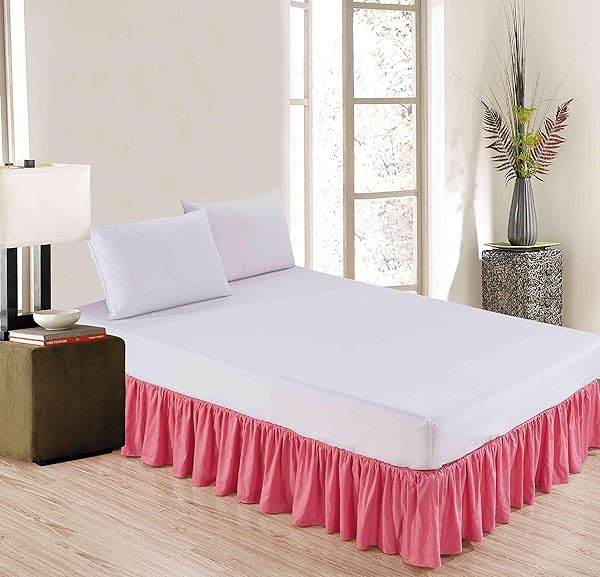 Sheets & Beyond Wrap Around Solid Microfiber Luxury Bed Skirt 14 Inch Drop Twin Pink Hotel Quality Bedding - View 2 of 4