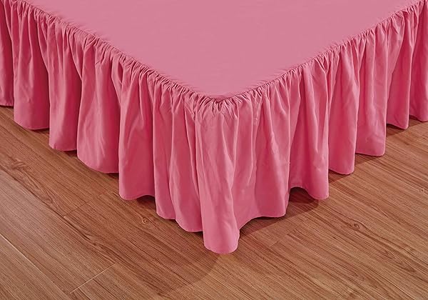 Sheets & Beyond Wrap Around Solid Microfiber Luxury Bed Skirt 14 Inch Drop Twin Pink Hotel Quality Bedding - View 3 of 4