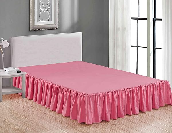 Sheets & Beyond Wrap Around Solid Microfiber Luxury Bed Skirt 14 Inch Drop Twin Pink Hotel Quality Bedding