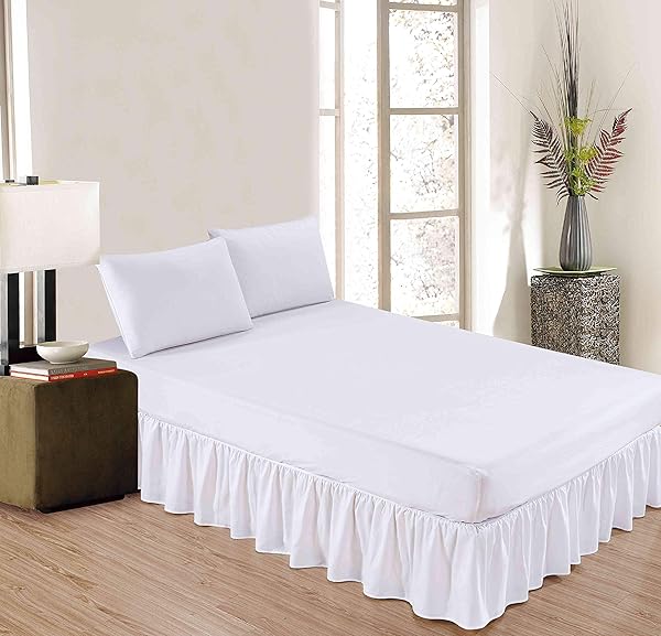 Sheets & Beyond Wrap Around Solid Microfiber Luxury Bed Skirt 14 Inch Drop Twin White Hotel Quality Bedding - View 2 of 4