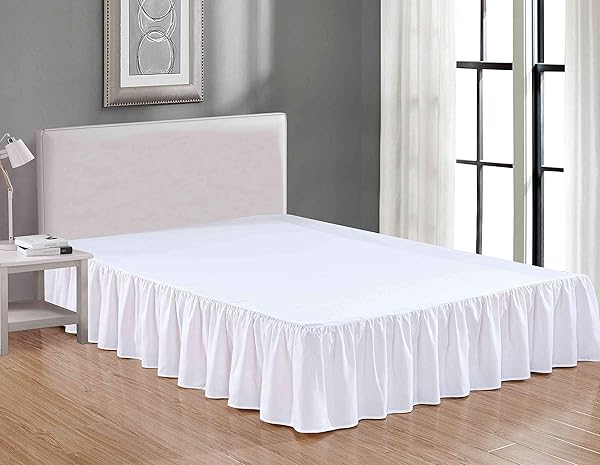 Sheets & Beyond Wrap Around Solid Microfiber Luxury Bed Skirt 14 Inch Drop Twin White Hotel Quality Bedding