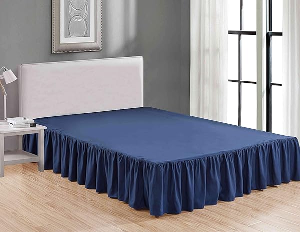 Sheets & Beyond Wrap Around Solid Microfiber Luxury Bed Skirt 14 Inch Drop Queen Navy Hotel Quality Bedding