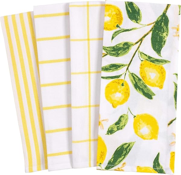 KAF Home Shop KAF Home Pantry Lemons Kitchen Dish Towel Set of 4 - Cotton, 18x28 Inch for Stylish Cooking