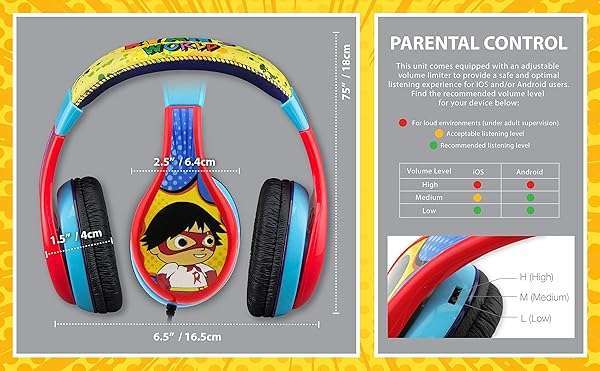 eKids Ryans World Kids Headphones: Adjustable, Tangle-Free, Volume Control & Foldable for School & Travel - View 6 of 11
