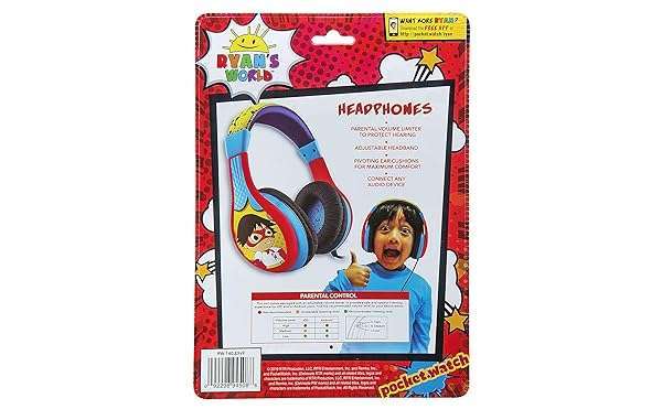 eKids Ryans World Kids Headphones: Adjustable, Tangle-Free, Volume Control & Foldable for School & Travel - View 8 of 11