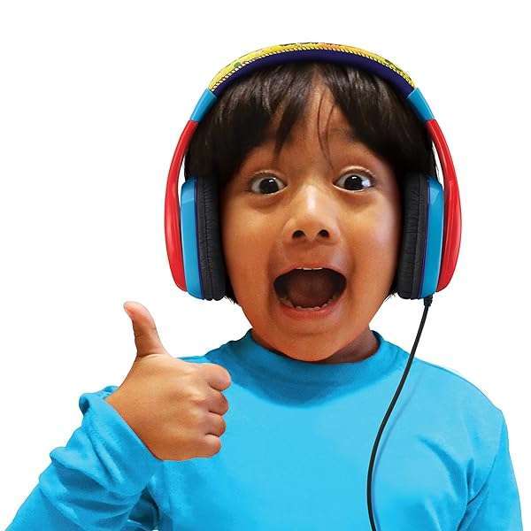 eKids Ryans World Kids Headphones: Adjustable, Tangle-Free, Volume Control & Foldable for School & Travel - View 9 of 11