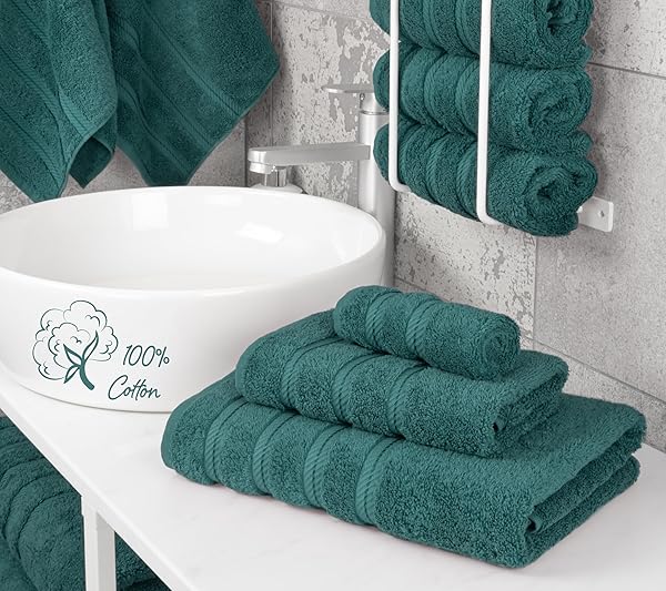 American Soft Linen American Soft Linen 3-Piece Teal Towel Set: 100% Cotton Bath, Hand & Washcloth for Luxurious Bathroom Comfort - View 4 of 10