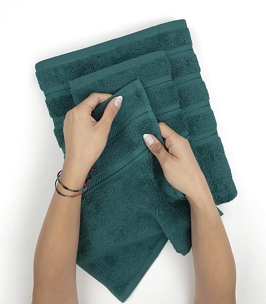 American Soft Linen American Soft Linen 3-Piece Teal Towel Set: 100% Cotton Bath, Hand & Washcloth for Luxurious Bathroom Comfort - View 7 of 10