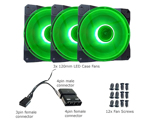 Apevia APEVIA CO312L-GN Cosmos 120mm Green LED Ultra Silent Case Fan 16 LEDs Anti-Vibration Rubber Pads 3 Pack - View 6 of 7