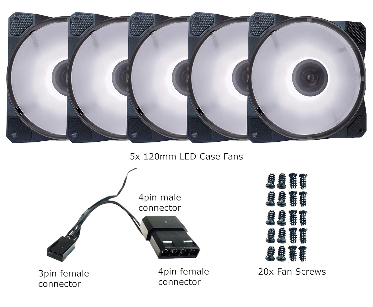 Apevia Apevia CO512L-WH Cosmos 120mm White LED Ultra Silent Case Fan 5 Pack with 16 LEDs and Anti-Vibration Rubber Pads - View 5 of 9