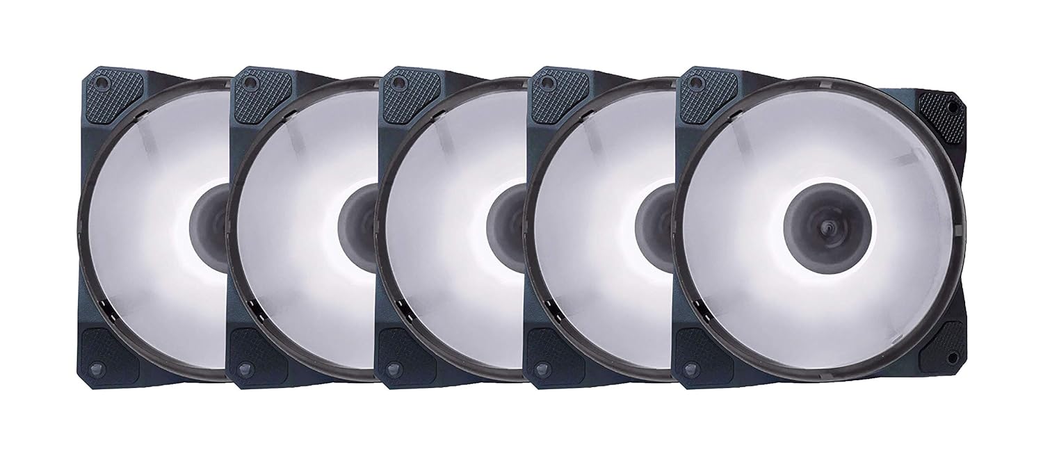 Apevia Apevia CO512L-WH Cosmos 120mm White LED Ultra Silent Case Fan 5 Pack with 16 LEDs and Anti-Vibration Rubber Pads