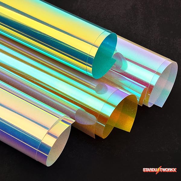 Stardustworkx Stardustworkx Holographic Glitter Opal Iron on Vinyl Heat Transfer Sheets for Cricut Silhouette 12 x 10 Bling Bundle 4 Chameleon Iridescent - View 3 of 6