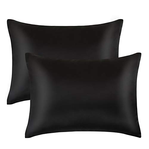 FLXXIE FLXXIE 2 Pack Zippered Satin Toddler Pillowcases 13x18 Inches Luxury Silky Soft Travel Pillow Cases for Boys and Girls Black