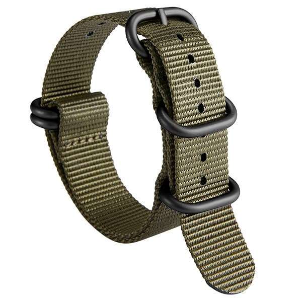 BINLUN BINLUN Premium Nylon Watch Strap - Heavy Duty Multicolor Bands for Men & Women (18-24mm) with Stainless Steel Buckle - Green/Black, 19mm - View 2 of 9