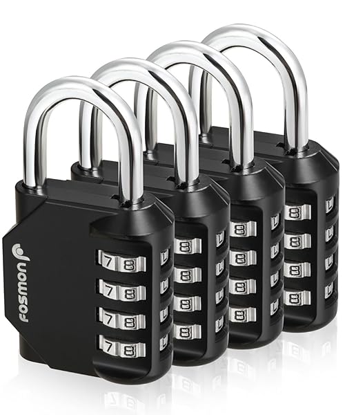 Fosmon Fosmon 4 Pack 4-Digit Combination Padlocks - Durable Alloy Locks for Gym, School, Locker & Storage Units