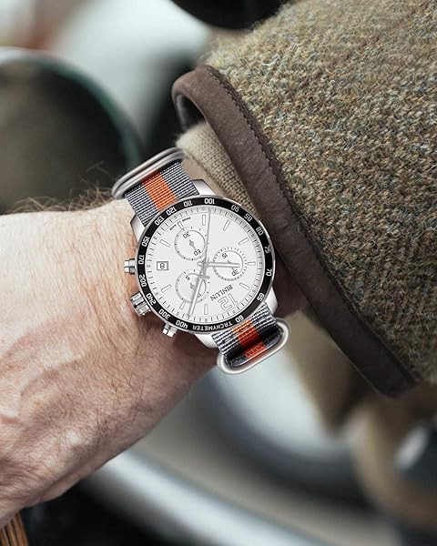 BINLUN BINLUN Thick Nylon Watch Strap Replacement for Men 18mm 20mm 22mm 24mm Military Heavy Duty with Silver Black Buckle Grey Orange Band - View 3 of 6