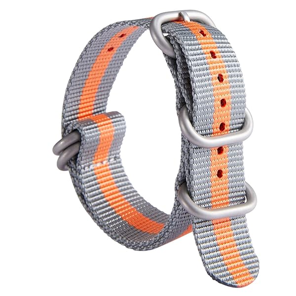 BINLUN BINLUN Thick Nylon Watch Strap Replacement for Men 18mm 20mm 22mm 24mm Military Heavy Duty with Silver Black Buckle Grey Orange Band
