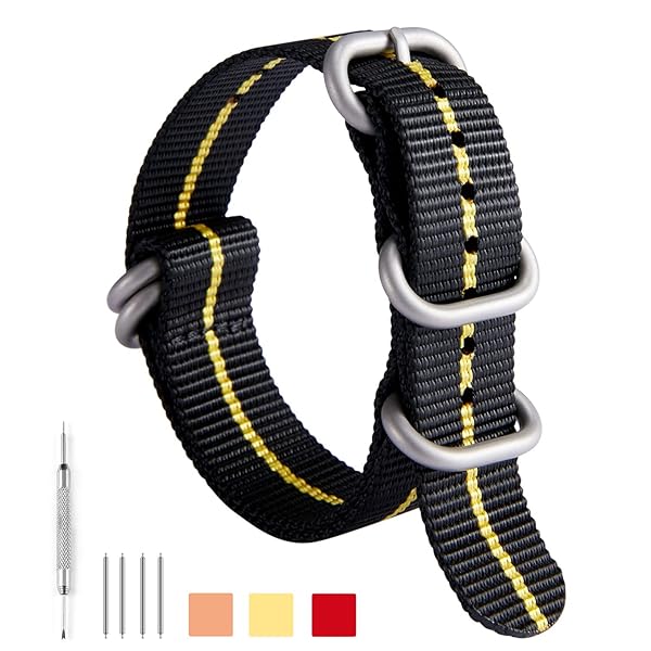 BINLUN BINLUN Thick Nylon Watch Strap Replacement Bands for Men 18mm 20mm 22mm 24mm Military Heavy Duty with Silver Black Stainless Steel Buckle - View 2 of 6
