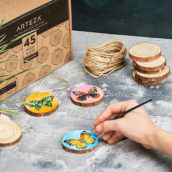 ARTEZA ARTEZA Natural Wood Slices 45 Pieces 2.4-2.8 Inch Round Pine Discs for Crafts Christmas Ornaments Centerpieces and Paintings Brown Small - View 4 of 10