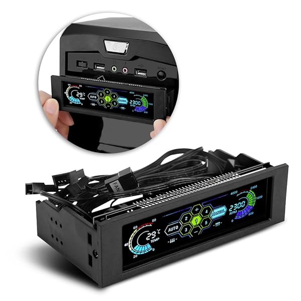 5-Fan Speed Controller with CPU Temp Sensor & Front Panel Display for PC Cooling