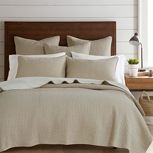 Levtex Home Levtex Home Cross Stitch Taupe King Quilt Set with Two King Pillow Shams Reversible Cotton Fabric 106x92in Quilt Size 36x20in Pillow Shams - View 2 of 7