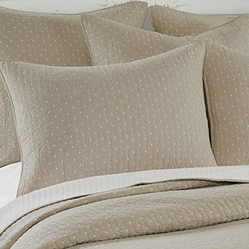 Levtex Home Levtex Home Cross Stitch Taupe King Quilt Set with Two King Pillow Shams Reversible Cotton Fabric 106x92in Quilt Size 36x20in Pillow Shams - View 3 of 7