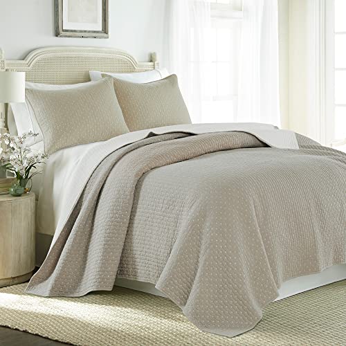 Levtex Home Levtex Home Cross Stitch Taupe King Quilt Set with Two King Pillow Shams Reversible Cotton Fabric 106x92in Quilt Size 36x20in Pillow Shams - View 5 of 7